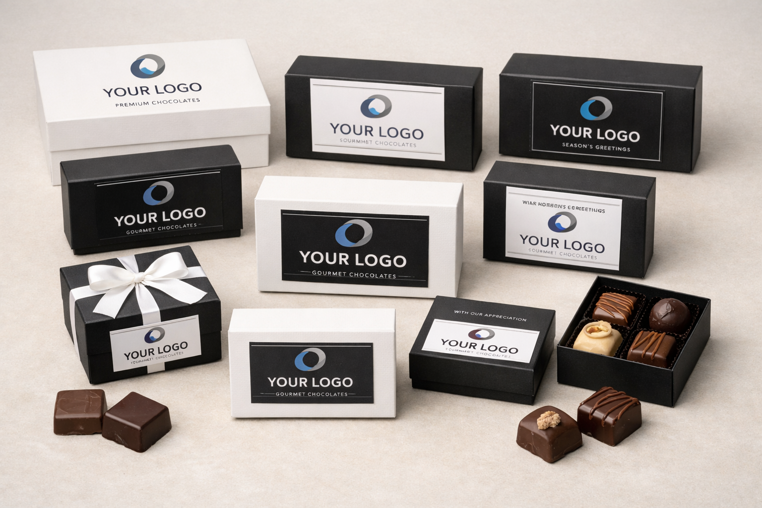 Kurumsal çikolata hediye seti etiketli sunum